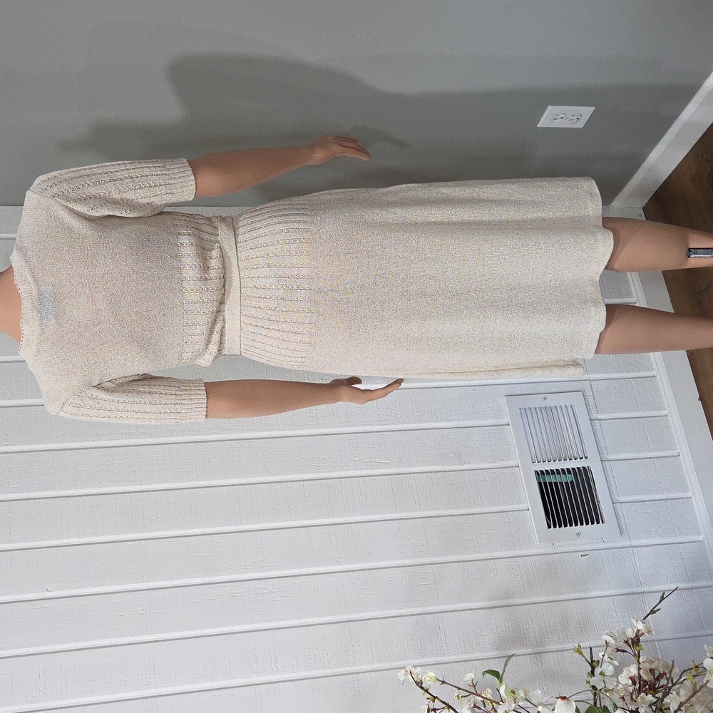 Vintage 1970 Cream Knit Dress - Picture 9 of 10